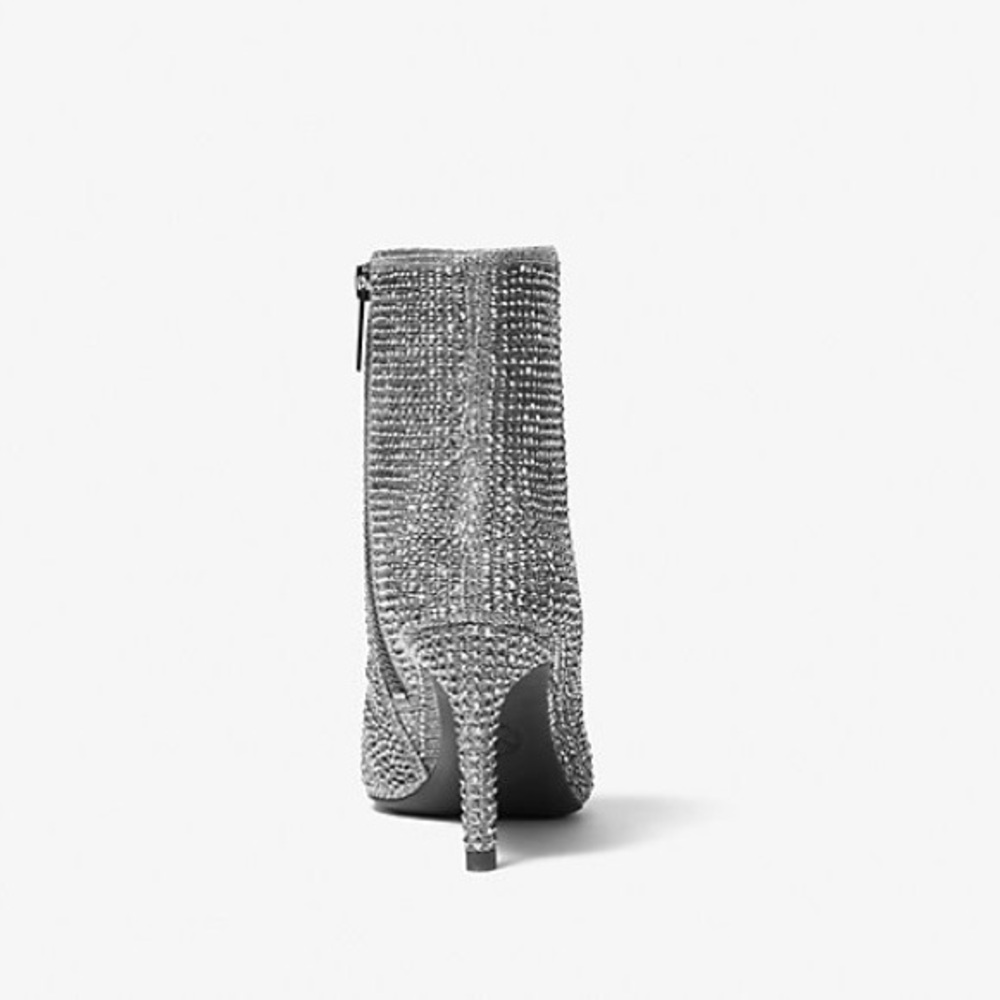 Michael Khors Woman’s 5 1/2 Silver Mesh Chain 3” Heel Ankle Boots With Side Zip - Picture 6 of 8